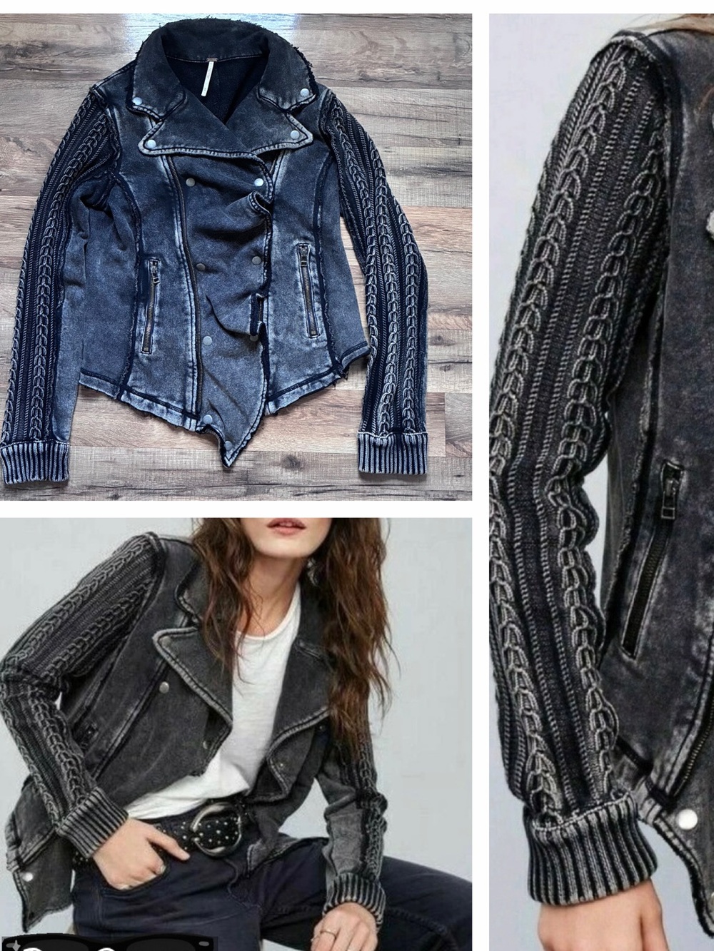 Free People Distressed Moto Cotton Jacket/Sweater - Picture 15 of 15